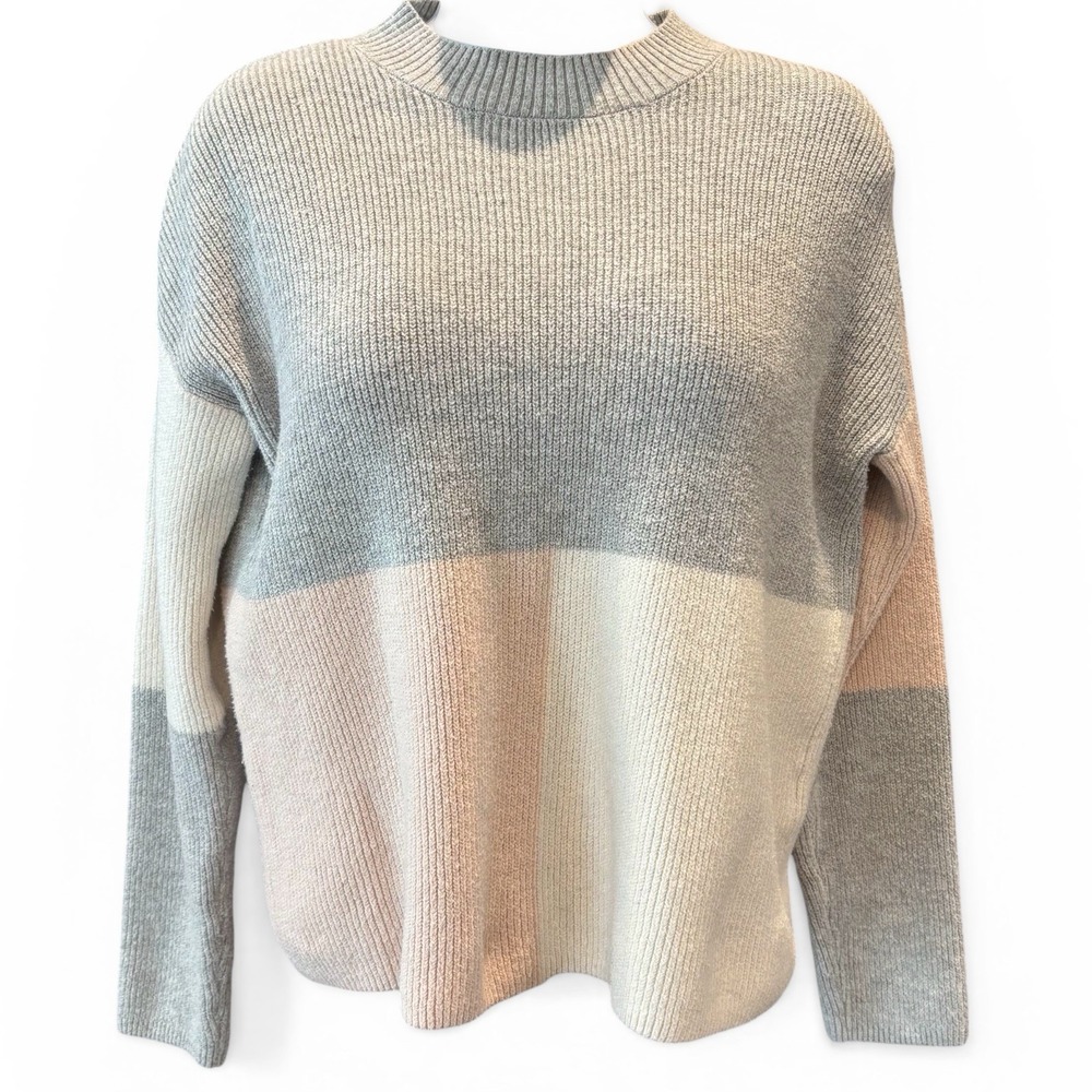 Lucky Brand Colorblock Rib Knit Sweater Women's XS Gray‎ Cream Blush Crewneck